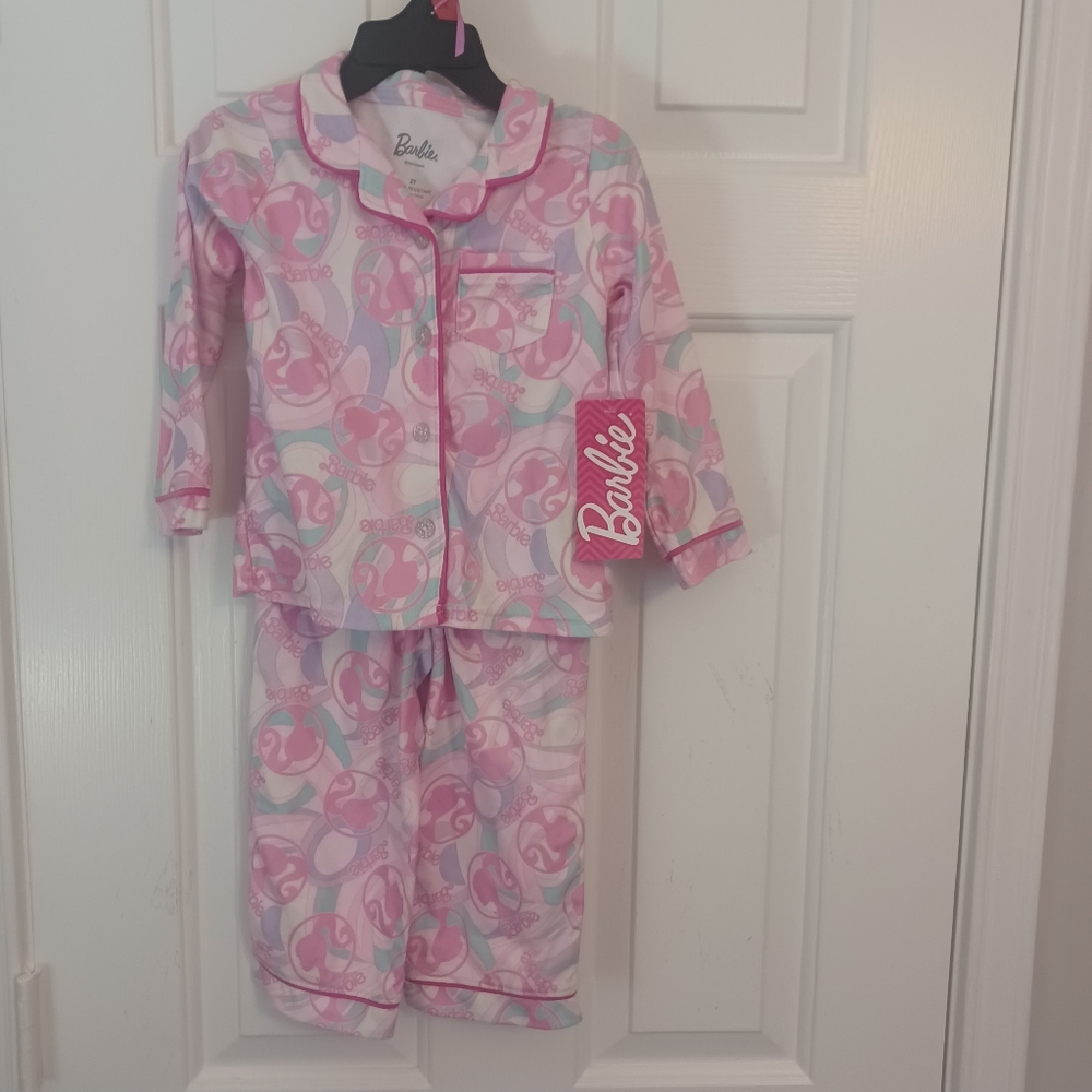 NEW Barbie Pink 2Pc Button Front Pj Set Sz 2T